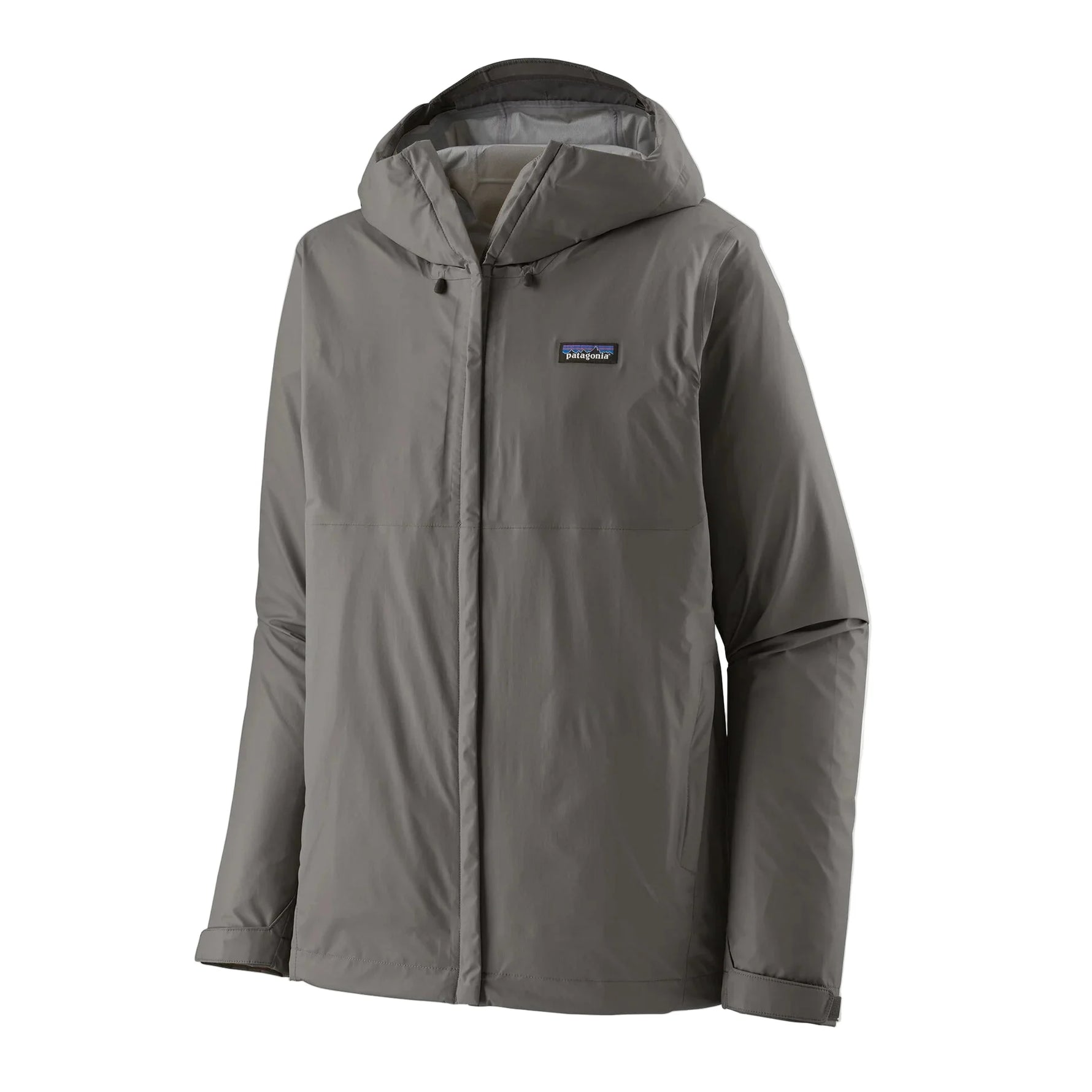 Patagonia Torrentshell 3L Rain Jacket in Seabird Grey with hood up