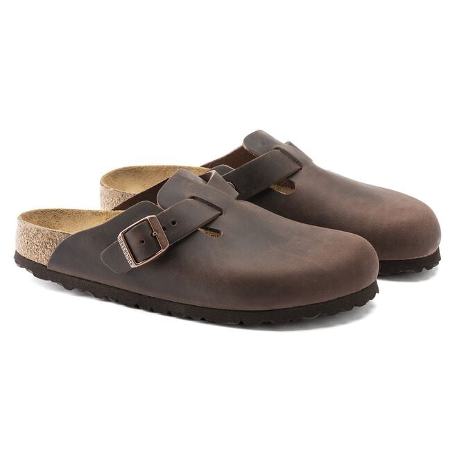Birkenstock Boston clogs in Habana brown oiled leather with adjustable buckle