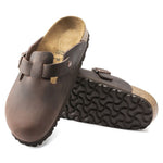 Birkenstock Boston clogs in dark brown oiled leather with cork footbed