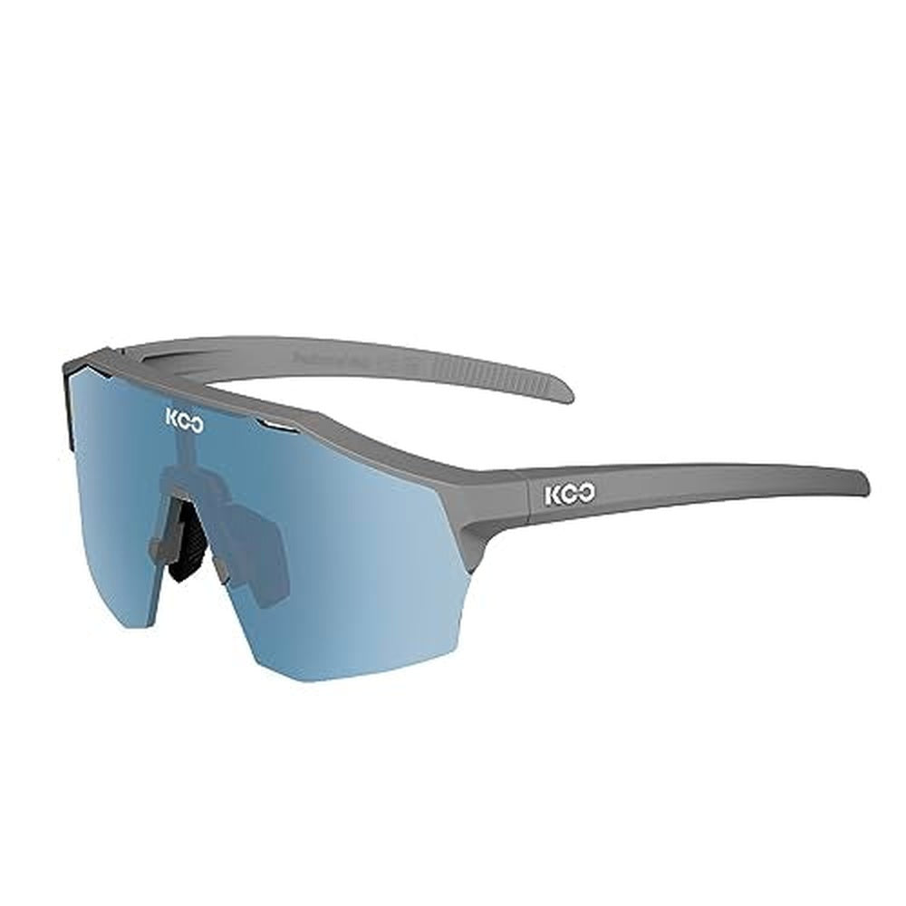 KOO Alibi sunglasses with gray frame and blue mirror lenses on white background
