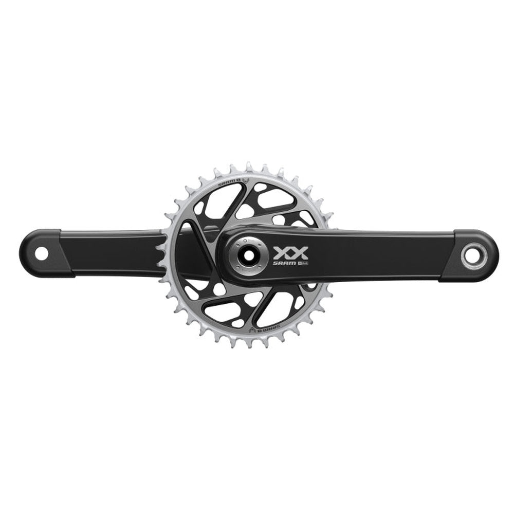SRAM XX Eagle DUB crankset with black arms and silver 34T chainring