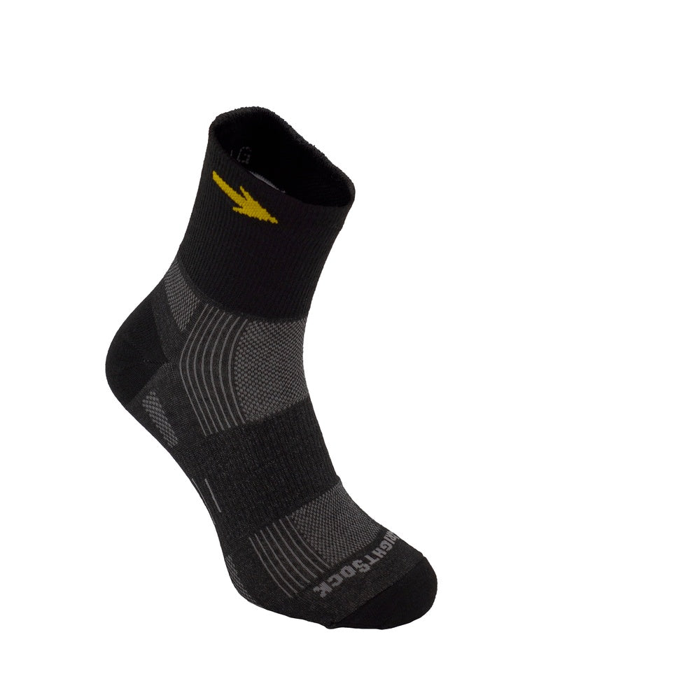 Black Wrightsock quarter length athletic sock with anti-blister mesh panels