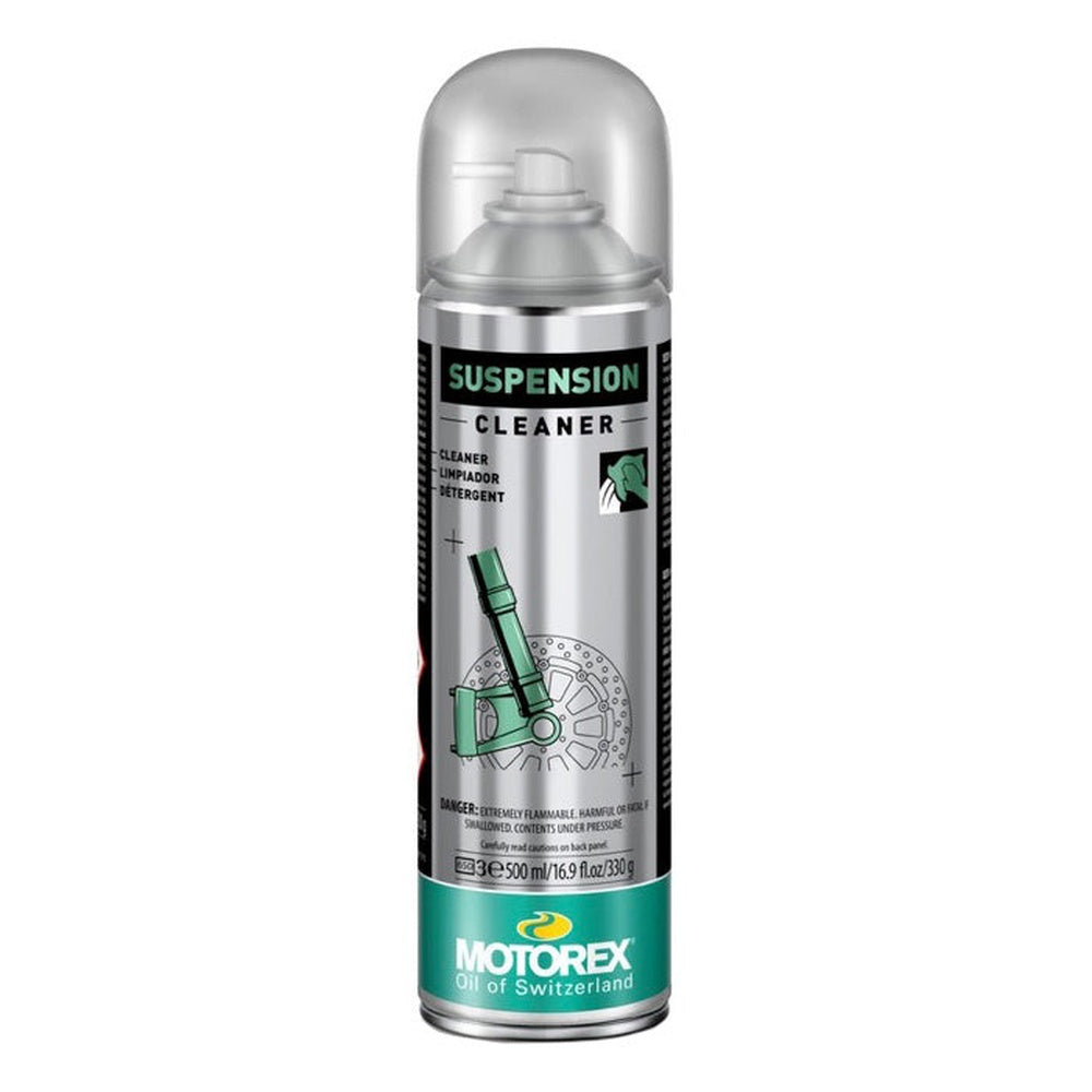 Motorex Suspension Cleaner 500ml aerosol spray can with silver body and green branding