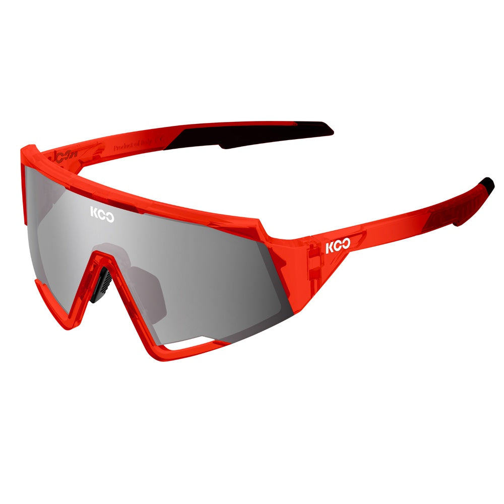 KOO Spectro cycling sunglasses in bright red frame with smoke gray lenses