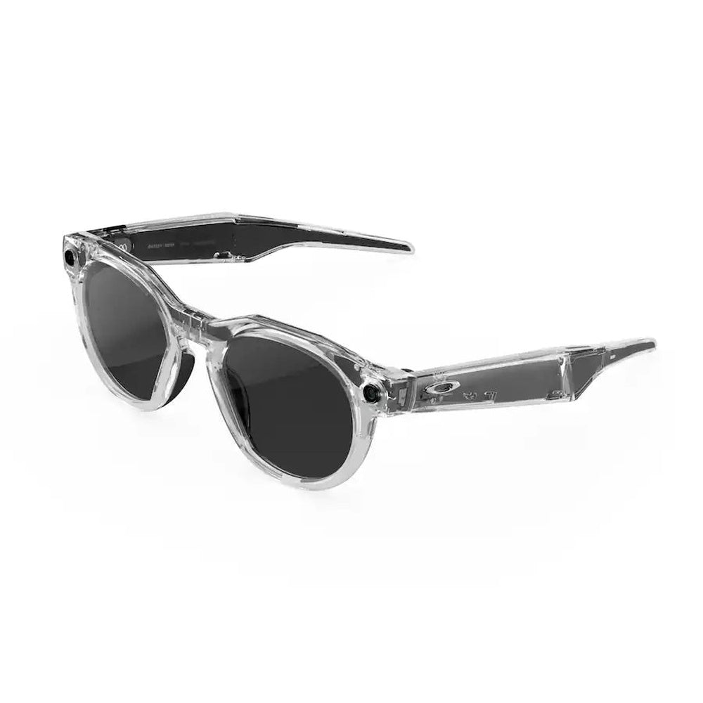 Oakley Meta HSTN sunglasses with clear transparent frame and dark grey lenses