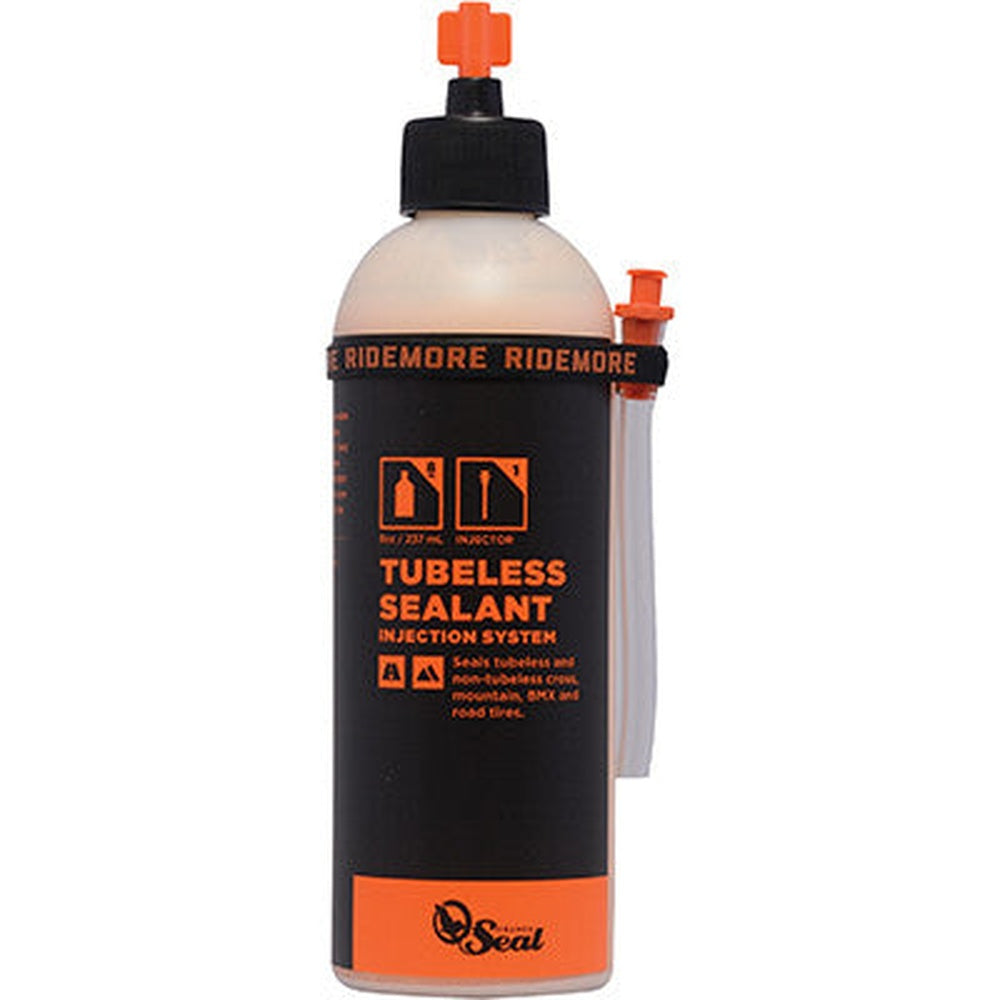 Orange Seal Tubeless Sealant 8oz injection system bottle with orange cap and injector