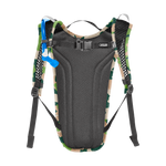 CamelBak Mini M.U.L.E. hydration pack in camouflage pattern with blue hydration tube