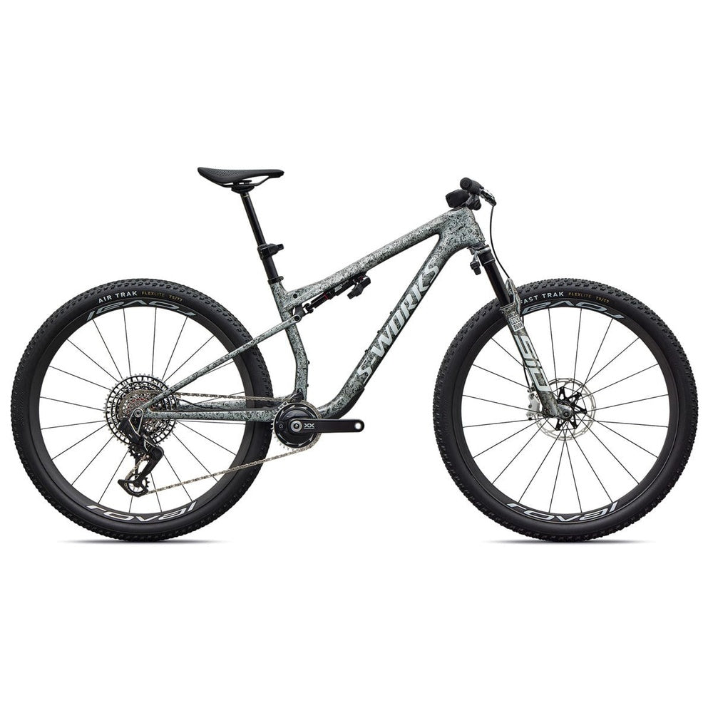 Specialized S-Works Epic 9 mountain bike in gray speckled finish with professional studio lighting