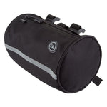 Sunlite cylindrical handlebar bag in black with grey reflective stripe and mounting straps