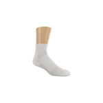 Thorlos white mini crew walking socks displayed on a neutral foot mannequin