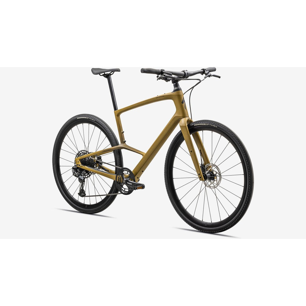 Specialized Sirrus X 5.0 hybrid bike in harvest gold with black components