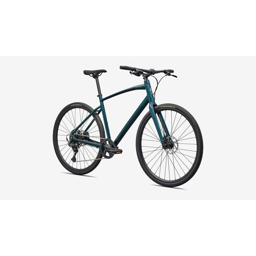 Specialized Sirrus X 3.0 hybrid bike in dark teal metallic finish with disc brakes