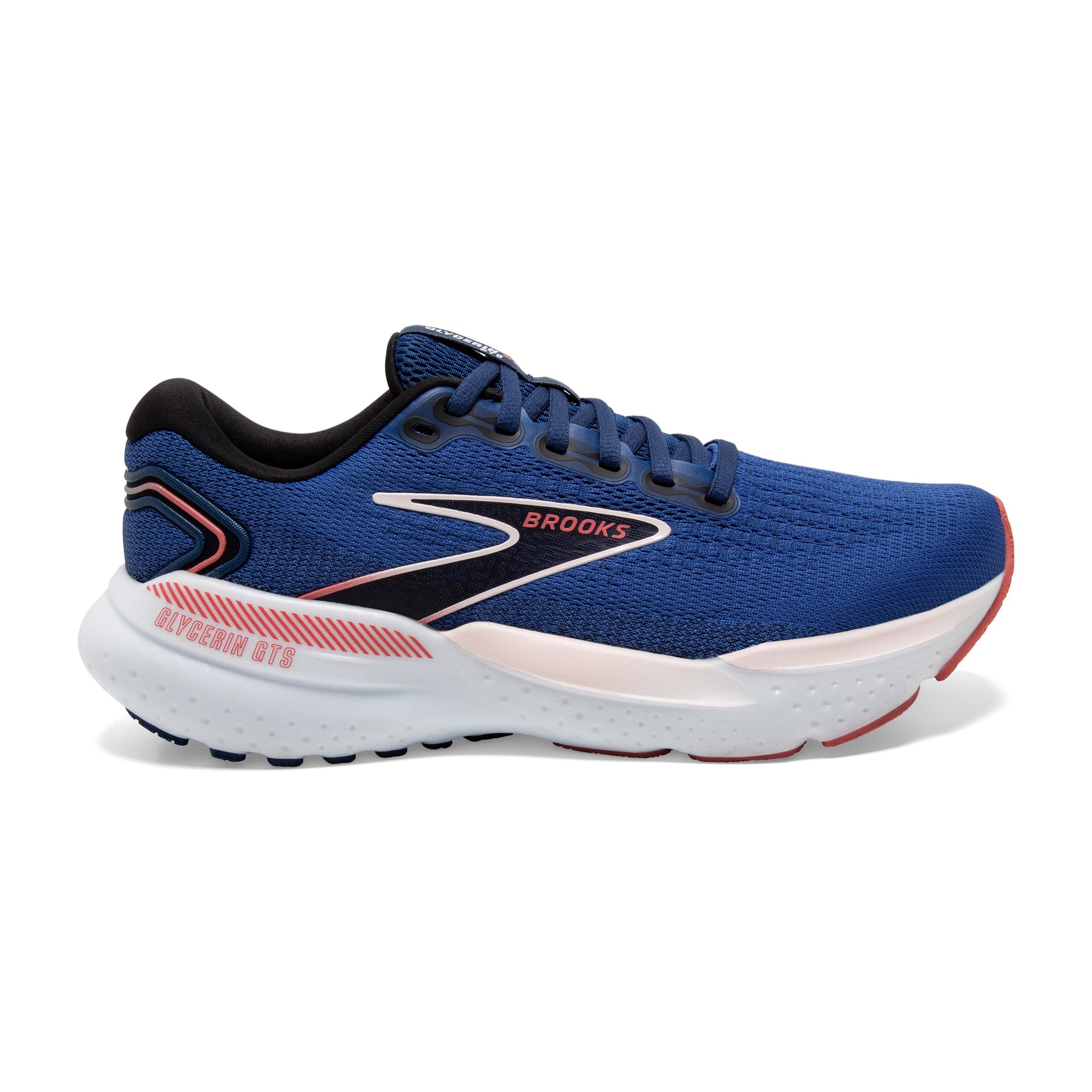 Brooks Glycerin GTS women's running shoe in blue mesh with pink accents