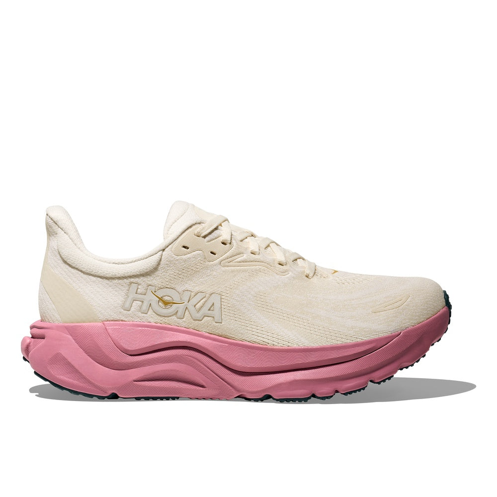Hoka Arahi 8 women's running shoe in alabaster and lingonberry colorway