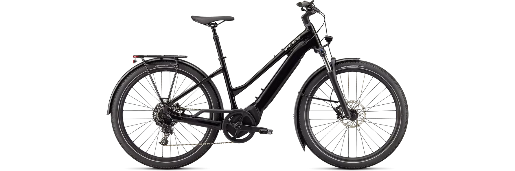 Specialized Turbo Vado 4.0 Step-Through electric bike in cast black with silver reflective accents