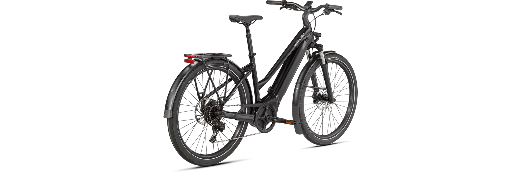 Specialized Turbo Vado 4.0 Step-Through electric bike in cast black with silver reflective accents