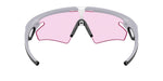 Oakley sports sunglasses with matte gray frame and pink prizm lens