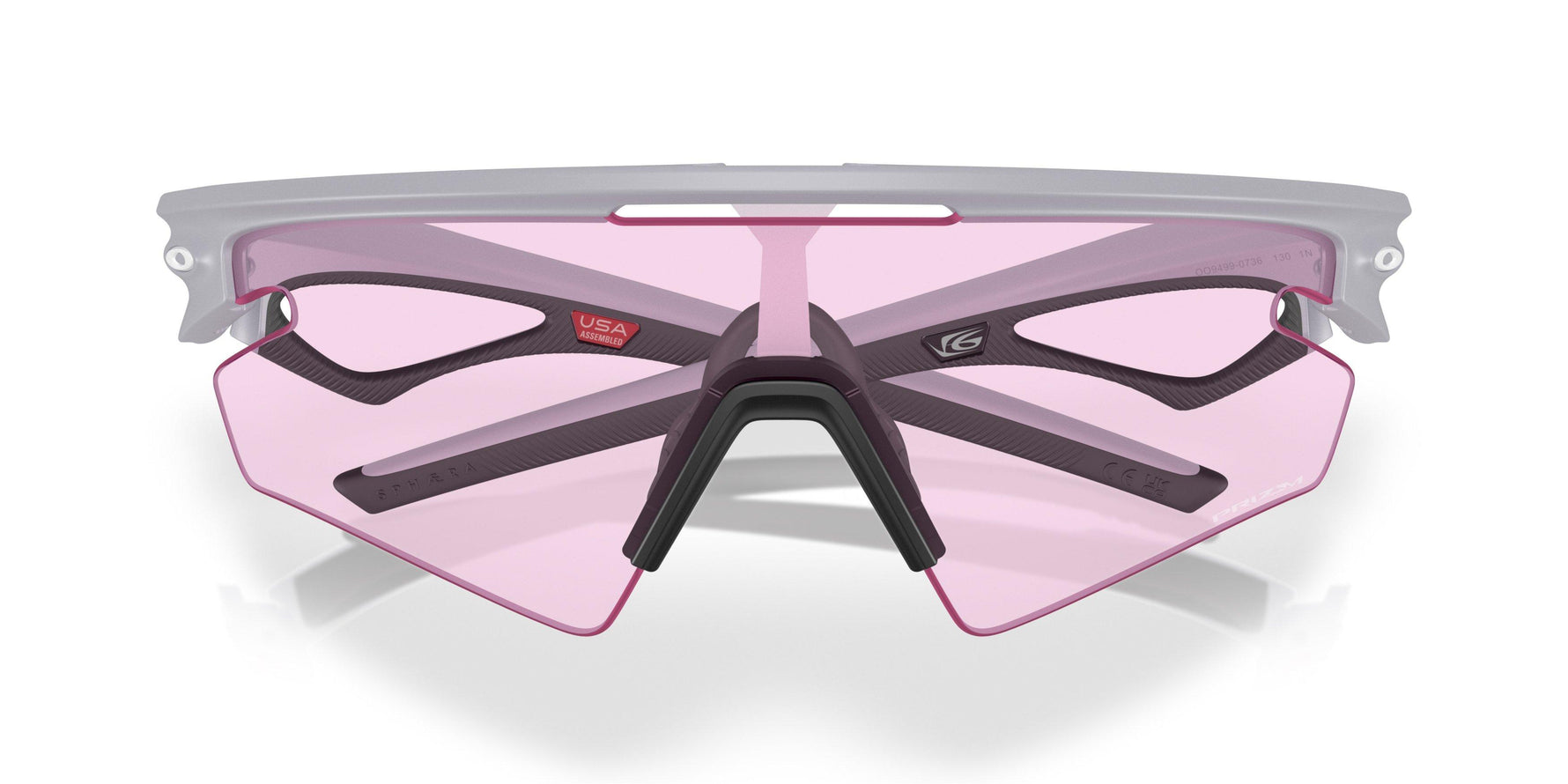 Oakley sports sunglasses with matte gray frame and pink tinted lenses