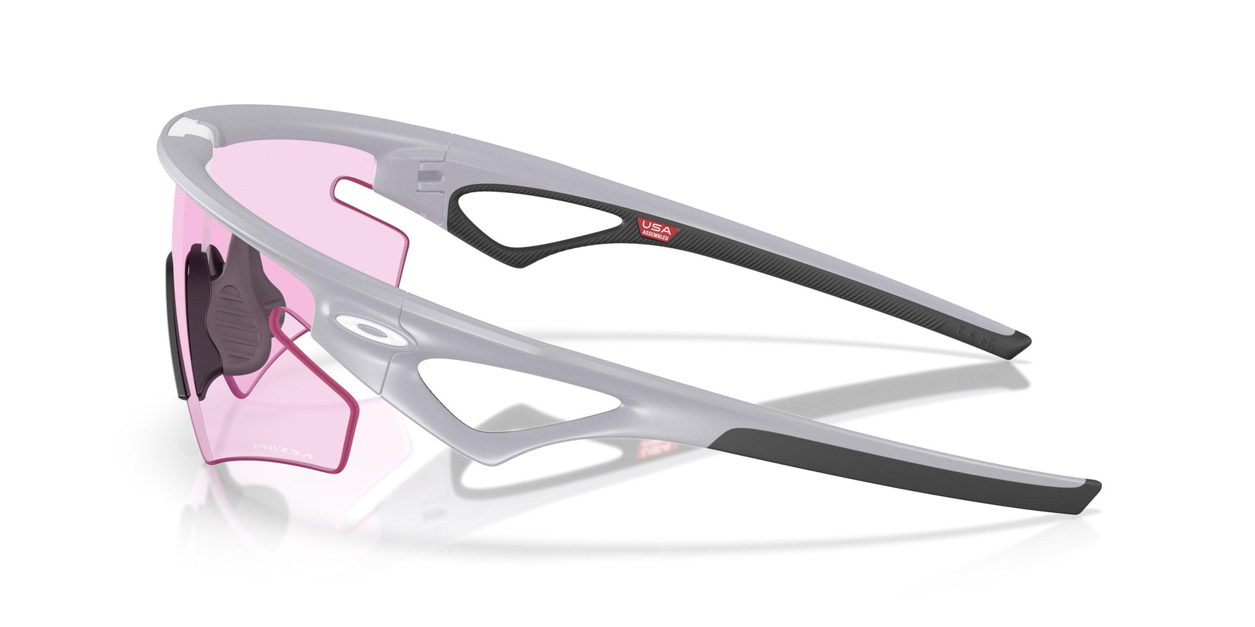 Oakley athletic sunglasses in matte fog frame with pink lens accents