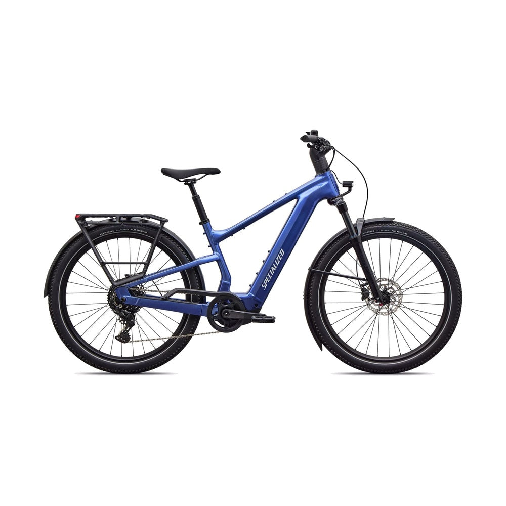 Specialized Turbo Vado electric bike in blue and white on clean background