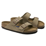 Birkenstock Arizona sandals in taupe suede with two adjustable straps