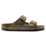 Birkenstock Arizona sandals in taupe suede with dual adjustable buckle straps