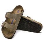 Birkenstock Arizona sandals in taupe suede with soft footbed and cork sole