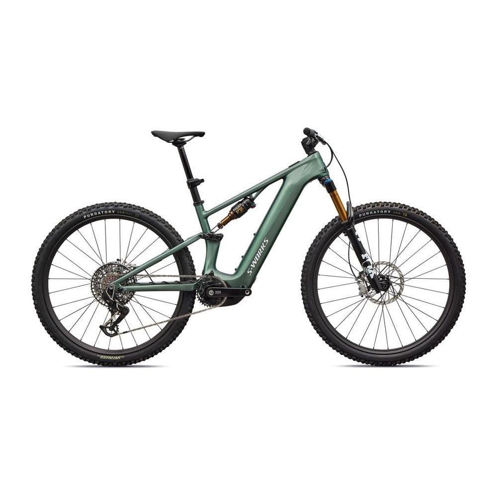 Specialized S-Works Turbo Levo R electric mountain bike in Gloss Fjord Metallic green