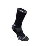 Wrightsock black crew length anti-blister sock with gray toe and blue accent stripes