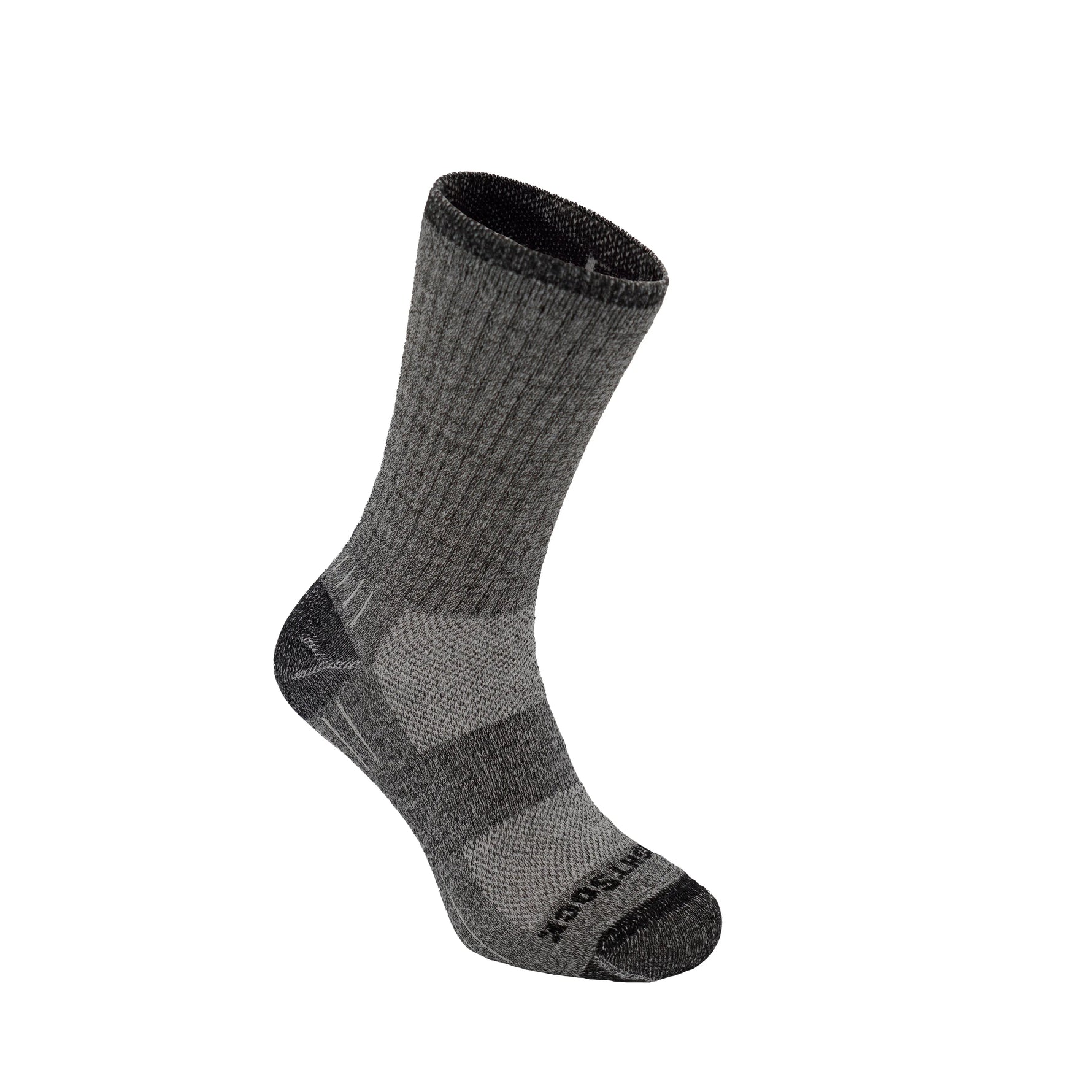 Wrightsock Escape crew length gray anti-blister sock with black heel and toe