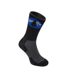 Wrightsock black crew sock with blue band and gray heel/toe reinforcement