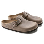 Birkenstock Boston clogs in taupe oiled leather with adjustable buckle strap