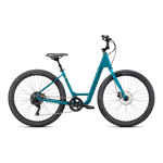 Specialized Roll 3.0 Low Entry bike in gloss teal tint with hyper green and black reflective accents