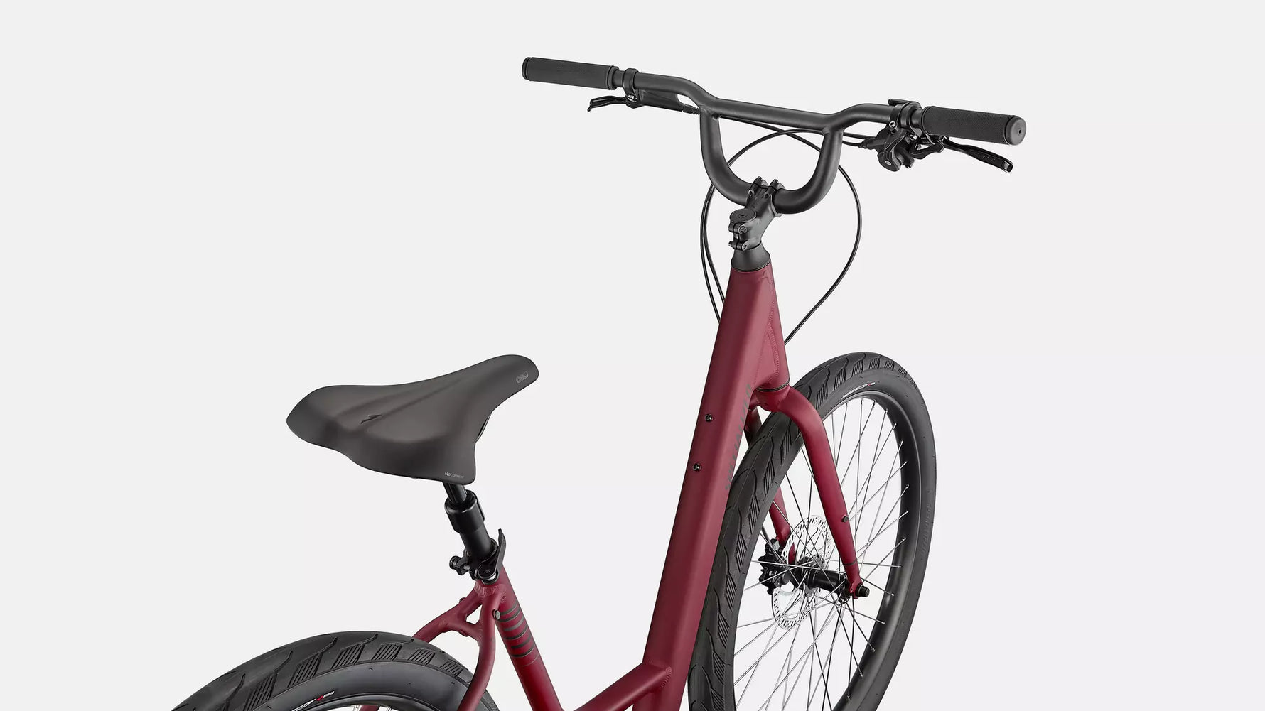 Specialized Roll 3.0 Low Entry bike in satin maroon with charcoal and black reflective details