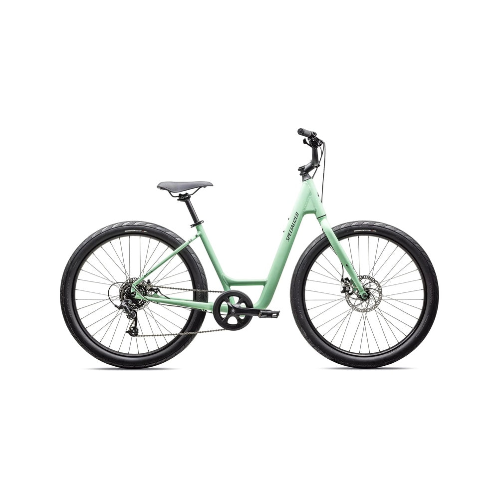 Specialized Roll 2.0 low entry bike in mint green with disc brakes