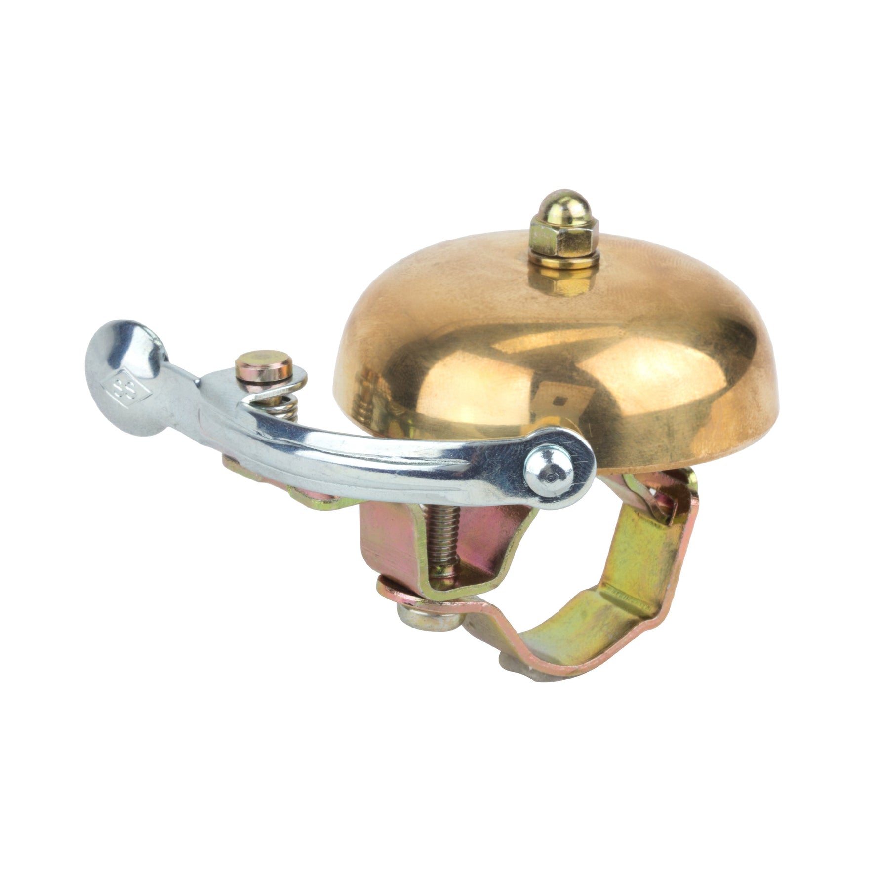 Origin8 brass bicycle bell with chrome trigger lever and mounting bracket