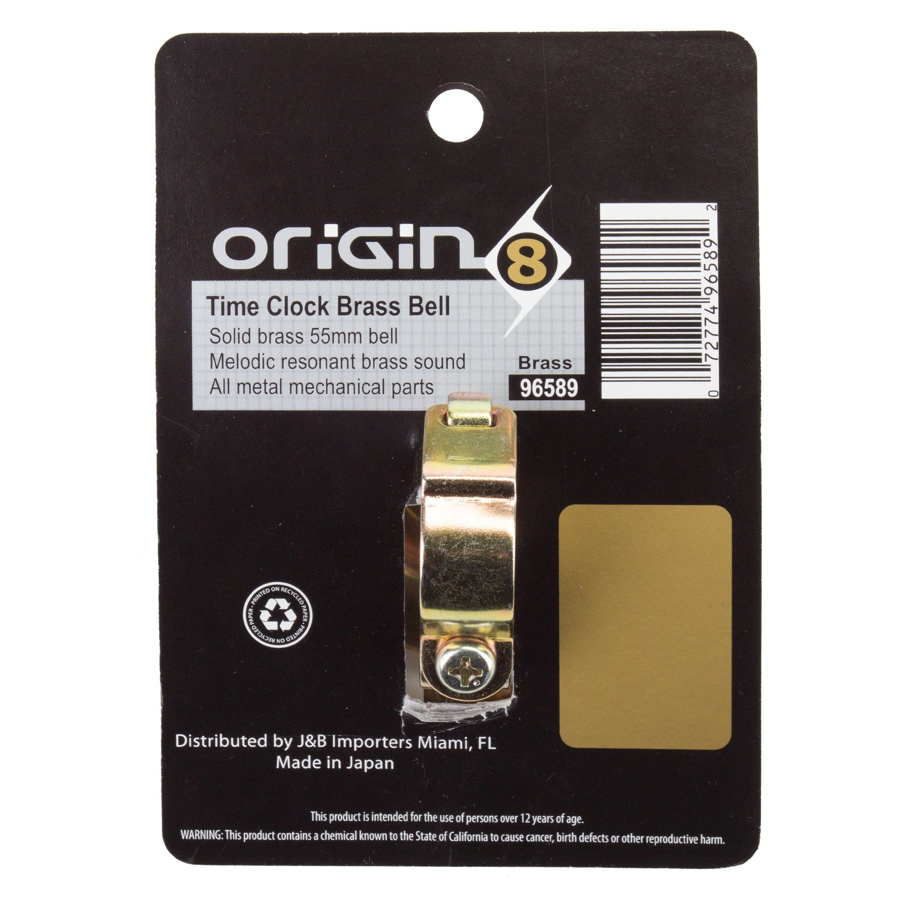 Origin8 Time Clock Brass Bell 55mm solid brass bicycle bell on retail packaging