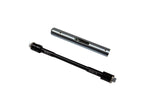 Saris thru axle adapter showing black rod with silver sleeve, M12X1.0 and M12X1.75 threading