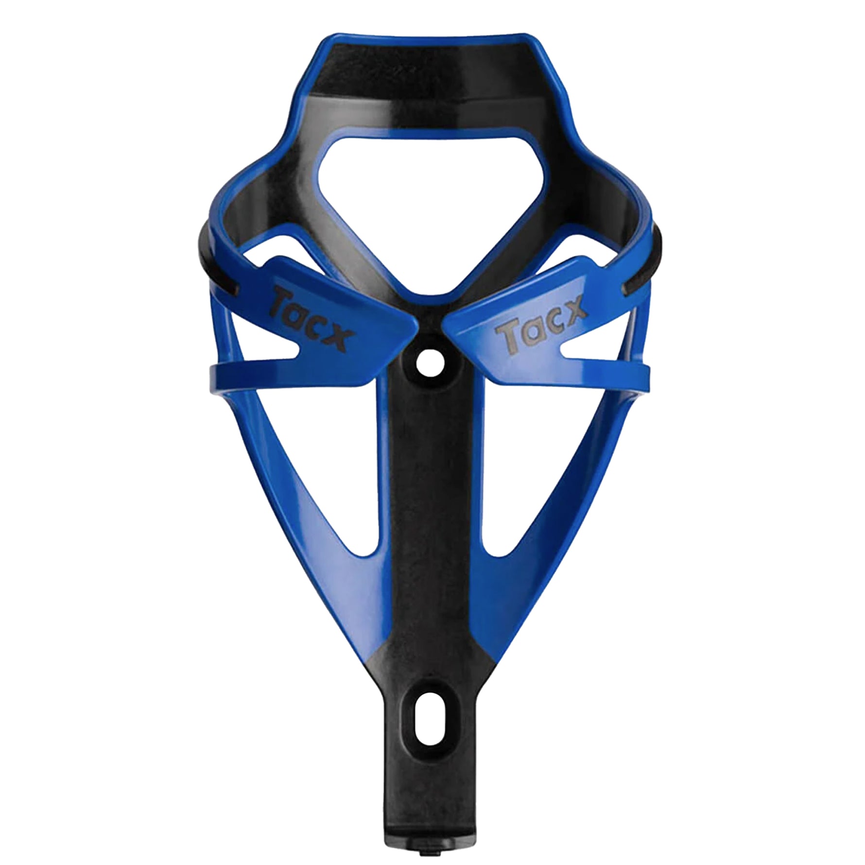 Tacx Deva carbon fiber bicycle bottle cage in blue and black finish