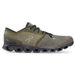 On Cloud X 3 men's running shoes in olive green with black sole