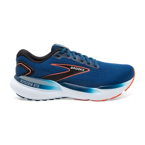 Brooks Glycerin GTS 21 men's running shoe in blue with black and orange accents