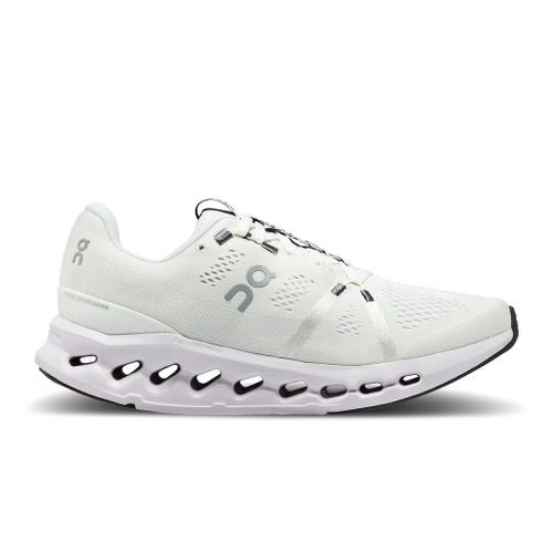 On Cloudsurfer women's running shoe in white with distinctive cloud sole technology
