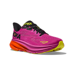HOKA Clifton 9 women's running shoe in bright fuchsia with black details