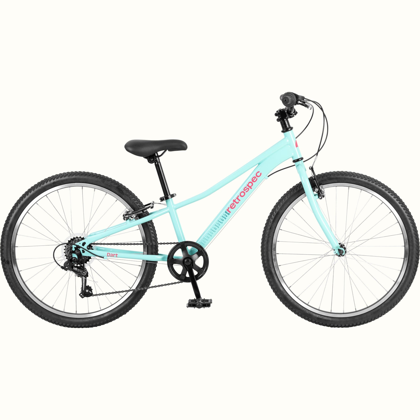 Retrospec Dart 24-inch kids mountain bike in seafoam green with 7-speed drivetrain