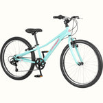 Retrospec Dart 24-inch kids mountain bike in seafoam green with 7-speed gearing