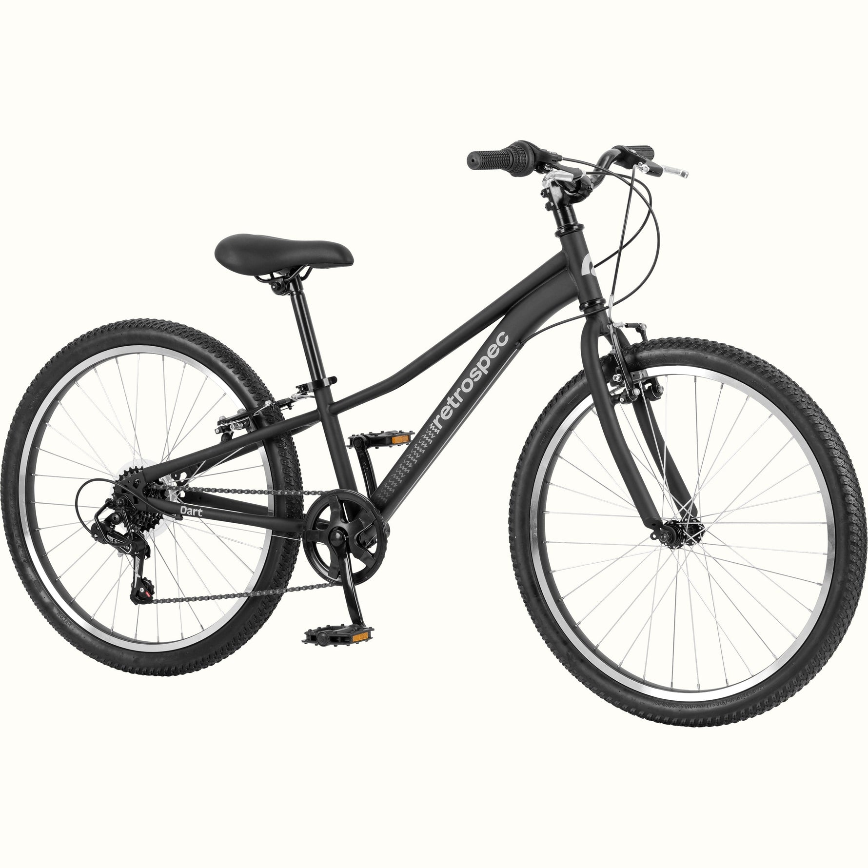 Retrospec Dart 24-inch matte black kids mountain bike with 7-speed gearing
