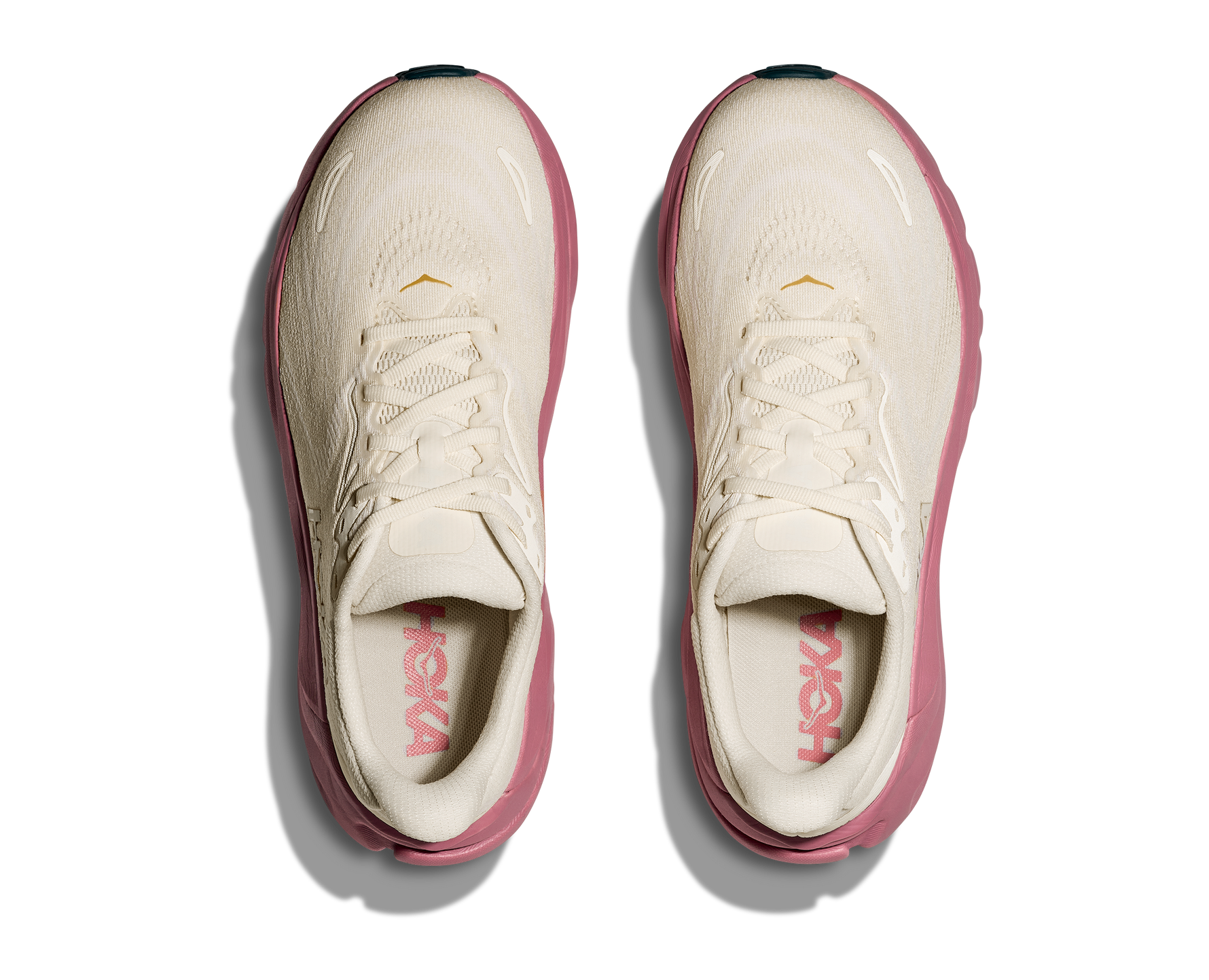 Hoka Arahi 8 women's running shoes in alabaster and lingonberry colorway