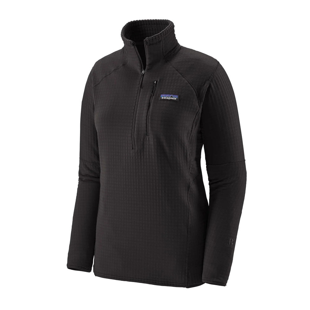 Patagonia Women's R1 Fleece Pullover in black with quarter zip and chest pocket