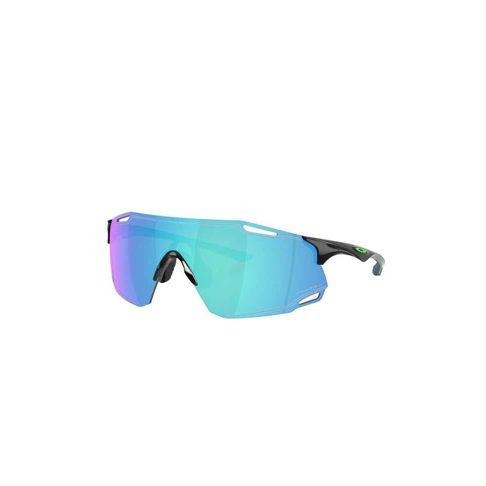 Oakley Cybr sunglasses with polished black frame and Prizm Sapphire blue mirrored shield lens