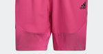 Adidas pink athletic shorts with textured mesh panels and logo